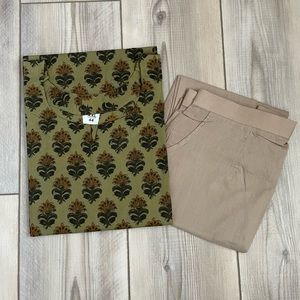 Block printed cotton tunic and pants set